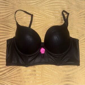 Black Faux Leather Corset Push-Up Bra / Crop Top